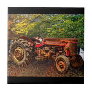 Vintage Red Farm Tractor Tile
