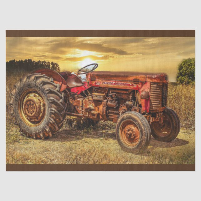 Vintage Red Farm Tractor Tissue Paper (Front)