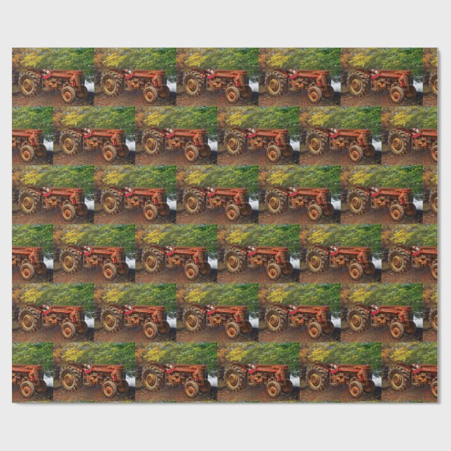 Vintage Red Farm Tractor Wrapping Paper (Flat)