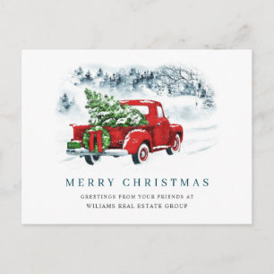 Vintage Red Farm Truck Christmas Corporate Holiday Postcard