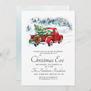 Vintage Red Farm Truck Christmas Holiday Eve Invitation