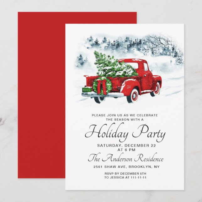 Vintage Red Farm Truck Christmas Holiday Party Invitation (Front/Back)