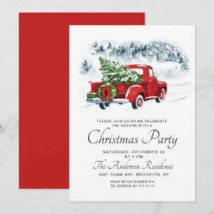 Vintage Red Farm Truck Christmas Holiday Party Invitation