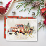 Vintage Red Farm Truck Christmas Tree<br><div class="desc">This cute & festive "Merry Christmas" Christmas holiday card features a vintage red farm truck with Christmas trees and holiday decorations in watercolor. The reverse side features a red background with tree patterns. Personalise it for your needs. You can find matching products at my store.</div>
