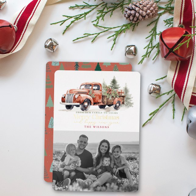 Vintage Red Farm Truck Christmas Tree Photo White (Creator Uploaded)