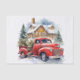 Vintage Red Farm Truck Decorated For Christmas Tissue Paper