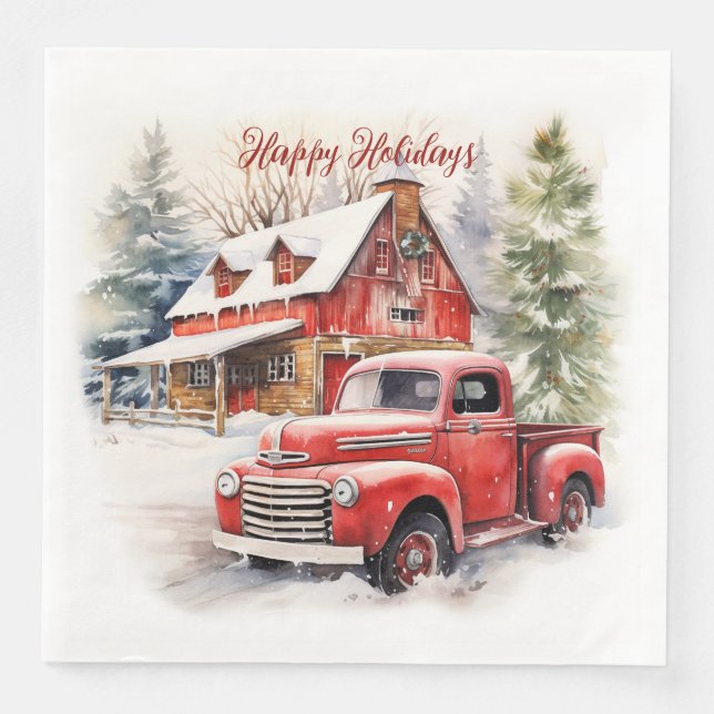 Vintage Red Farm Truck Red Barn Napkin (Front)
