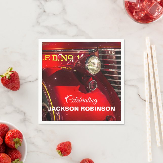 Vintage Red Fire Truck Napkin (Insitu)