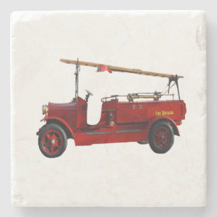 Vintage Red Fire Truck, Stone Coaster