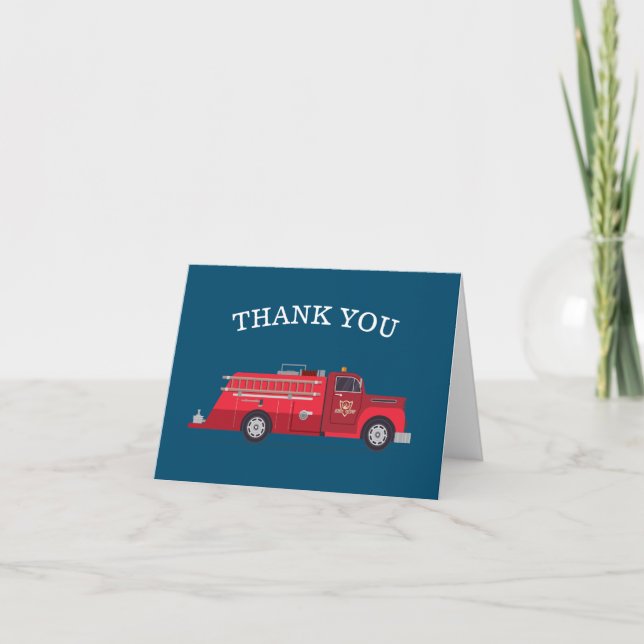 Vintage Red Fire Truck Thank You Card (Front)