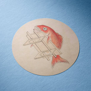 Vintage Red Fish Yokai Classic Round Sticker