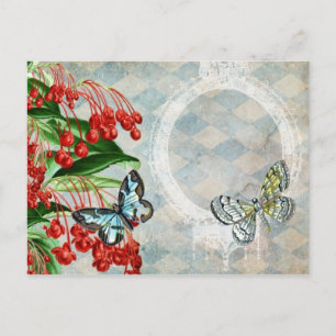 Vintage Red Floral Argyle Postcard