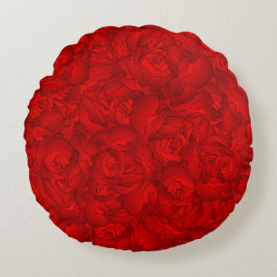 Vintage Red Floral Art Round Cushion