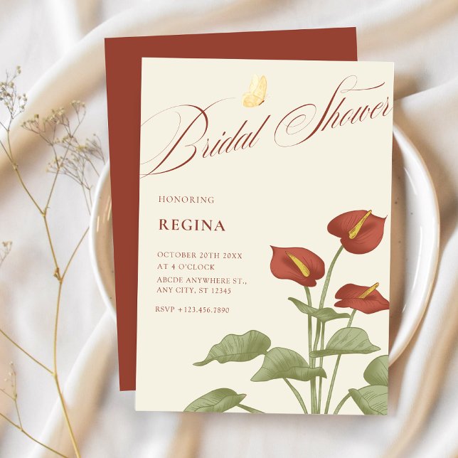 Vintage red floral botanical bridal shower invitation (Creator Uploaded)