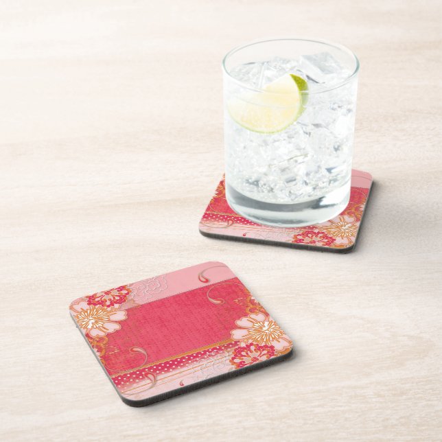 Vintage Red Floral Drink Coasters (Right Side)