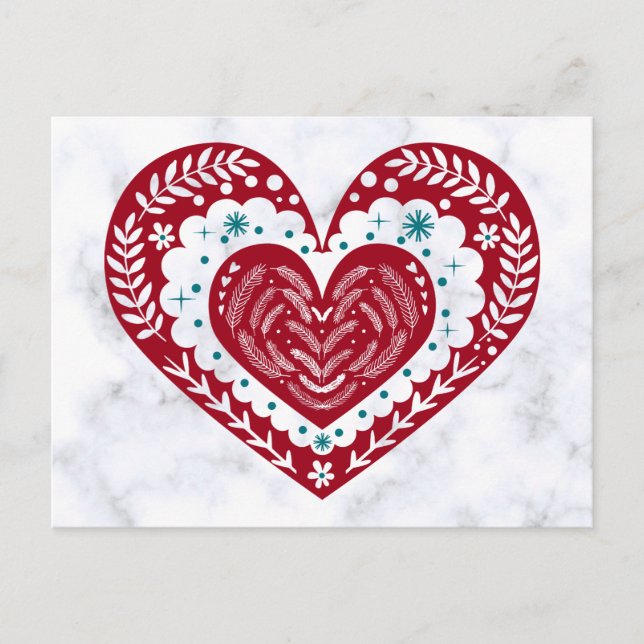Vintage Red Floral Heart Love   Postcard (Front)