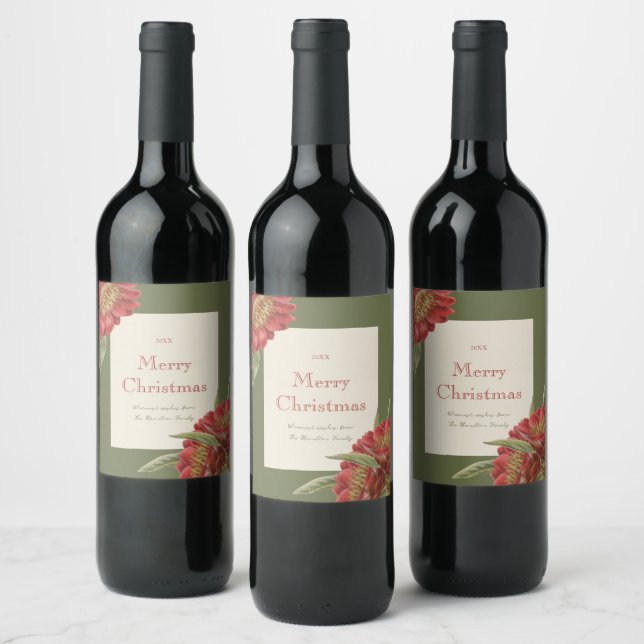 Vintage Red Floral Holiday Custom Label (Bottles)