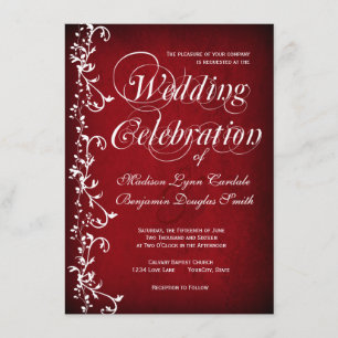 Vintage Red Floral Swirls Wedding Invitations
