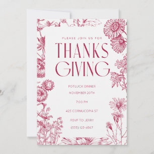 Vintage Red Floral Thanksgiving Fall Invitation