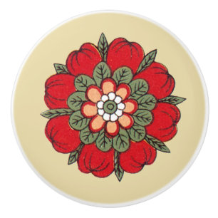 Vintage Red Flower Ceramic Knob