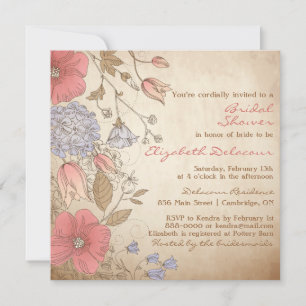 Vintage Red Flowers Bridal Shower Invitation
