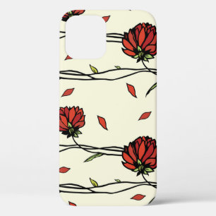 Vintage Red Flowers Illustration iPhone 12 Case