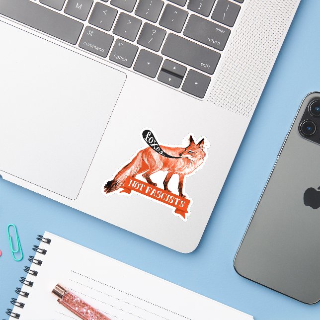 Vintage Red Fox Political Sticker Cute Statement (Laptop w/ iPhone)
