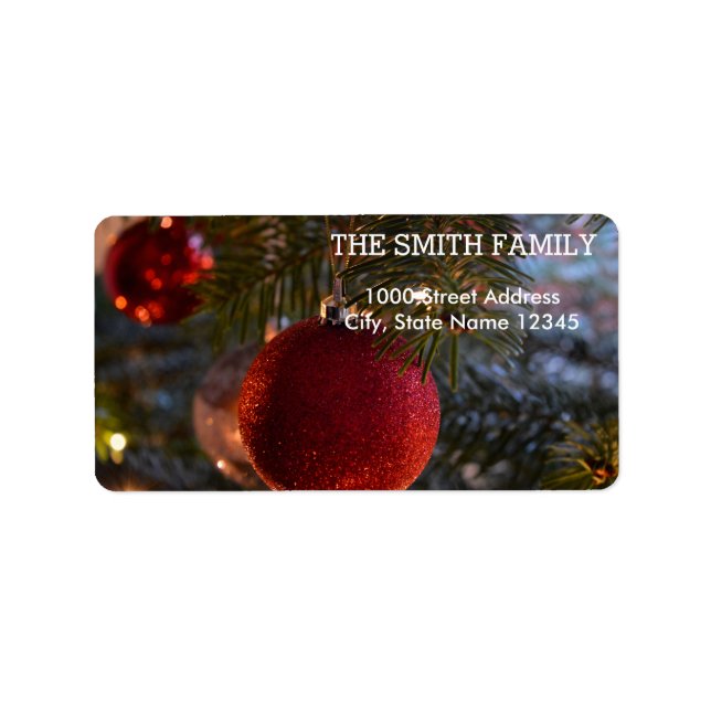 Vintage Red Glitter Ball Christmas Tree Holiday Label (Front)