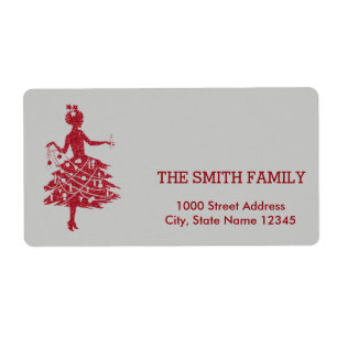 Vintage Red Glitter Christmas Lady Decor Holiday