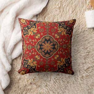 Vintage Red Gold Kashan Carpet Rug Persian Cushion