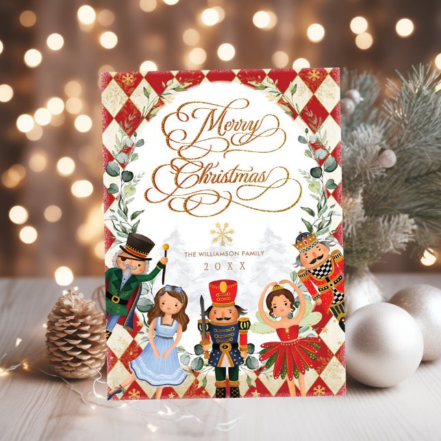 Vintage Red Gold Nutcracker Merry Christmas Holiday Card (Creator Uploaded)
