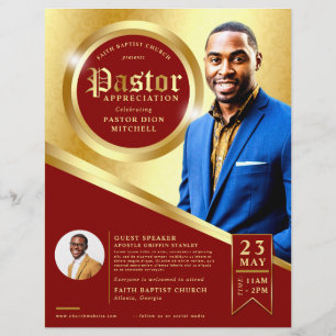 Vintage Red & Gold Pastor Appreciation Church Flyer