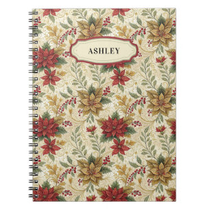 Vintage Red & Gold Poinsettia Floral Custom Notebook