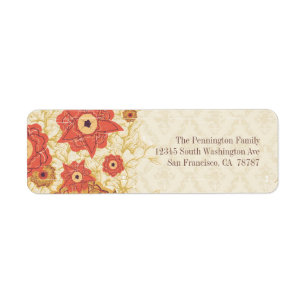 Vintage red gold poppy flowers address label