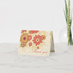 Vintage red gold poppy flowers wedding thank you card