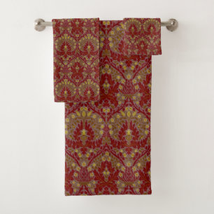 Vintage Red Gold William Morris Autumn Flowers Bath Towel Set