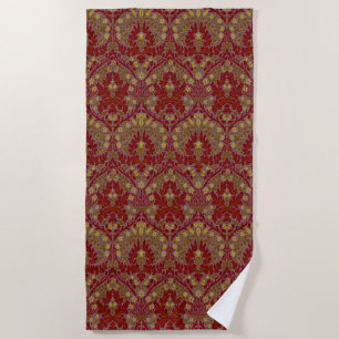 Vintage Red Gold William Morris Autumn Flowers Beach Towel