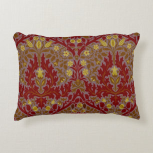 Vintage Red Gold William Morris Autumn Flowers Decorative Cushion