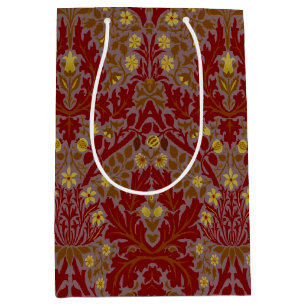Vintage Red Gold William Morris Autumn Flowers Medium Gift Bag