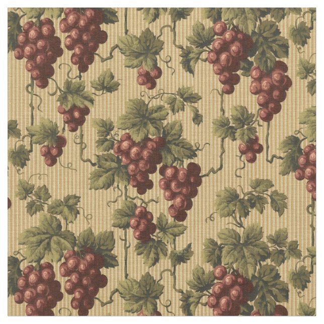 Vintage Red Grapes on Grapevine Pattern Fabric (Close Up)
