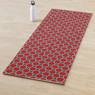 Vintage Red Green Arabic Egypt Geometric Pattern Yoga Mat