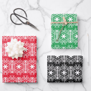 Vintage red green black white pattern Christmas Wrapping Paper Sheet