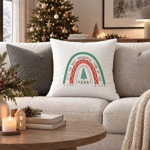 Vintage Red Green Boho Christmas Accent Pillow Art