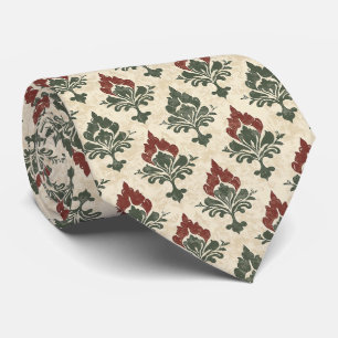 Vintage Red Green Damask Pattern (2) Tie