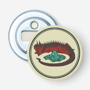Vintage Red Green Dragon Lady Vector Art Nouveau Bottle Opener