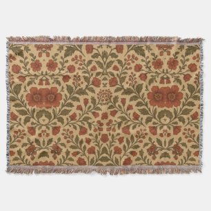 Vintage Red Green Floral  Throw Blanket