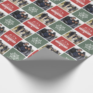Vintage Red & Green Merry Christmas Photo  Wrapping Paper
