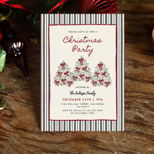 Vintage Red & Green Stripes Christmas Party Invitation