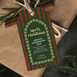 Vintage Red Green Stripes Handmade Gift Christmas Gift Tags