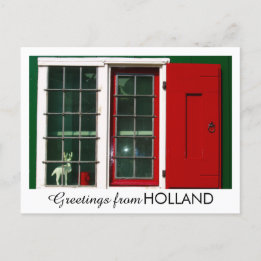 Vintage Red Green White Dutch Window Photo Holiday Postcard